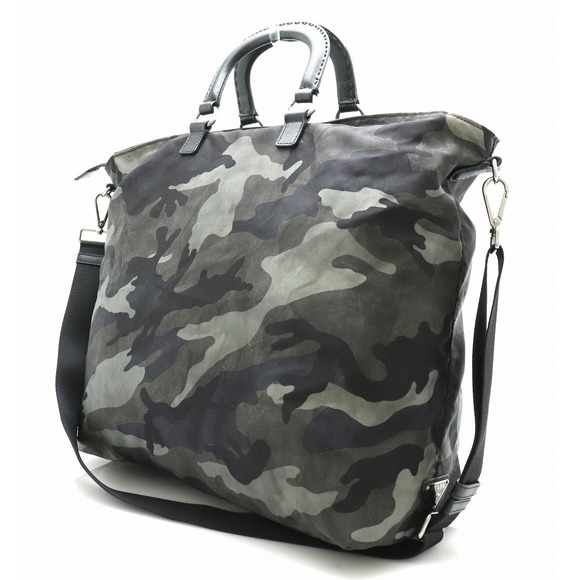 Prada Leather Green Nylon Bag Tote Black Camouflage - Picture 1 of 9